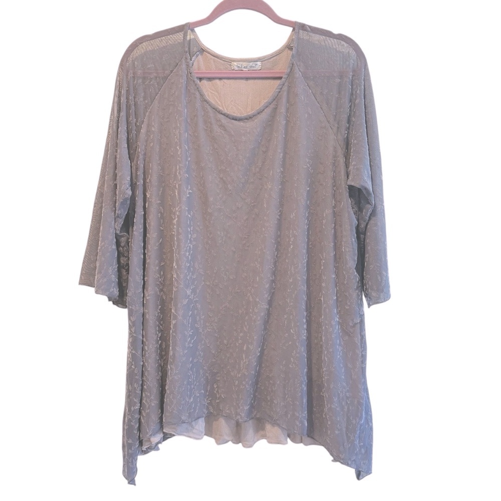 Indigo Soul El Vine Burnout Tunic Grey Top Lagenlook Whimsigoth‎ Blouse Size XL
